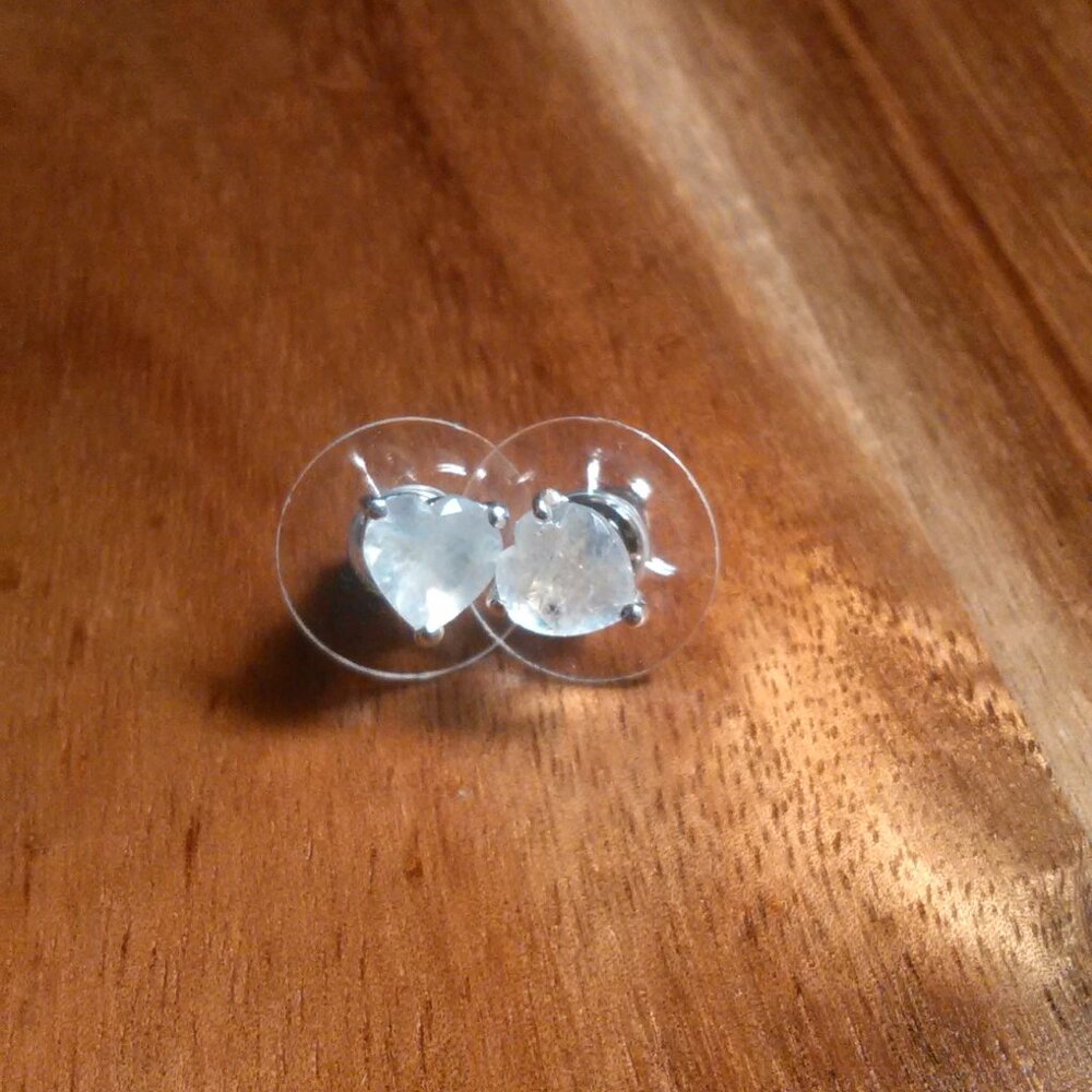 Moon Glow Moonstone Sterling Silver Heartlight Glow Heart Stud Earrings - Picture 10 of 11